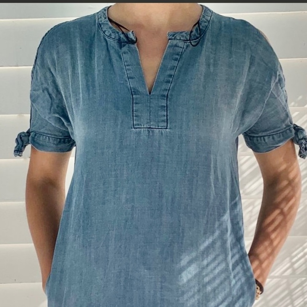 Blue Rain denim pocket dress with embroidery